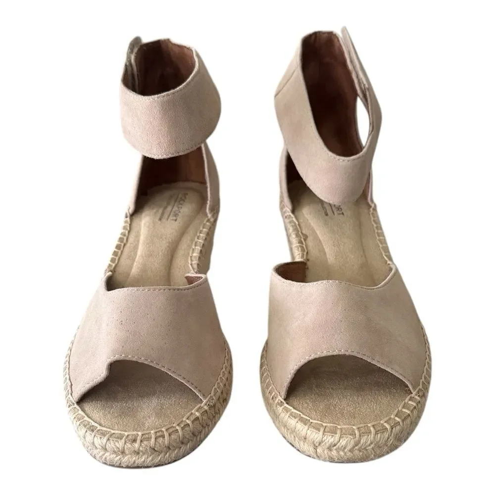Rockport Cobb Hill Marah Taupe Suede Espadrille Wedge Sandals Size 9